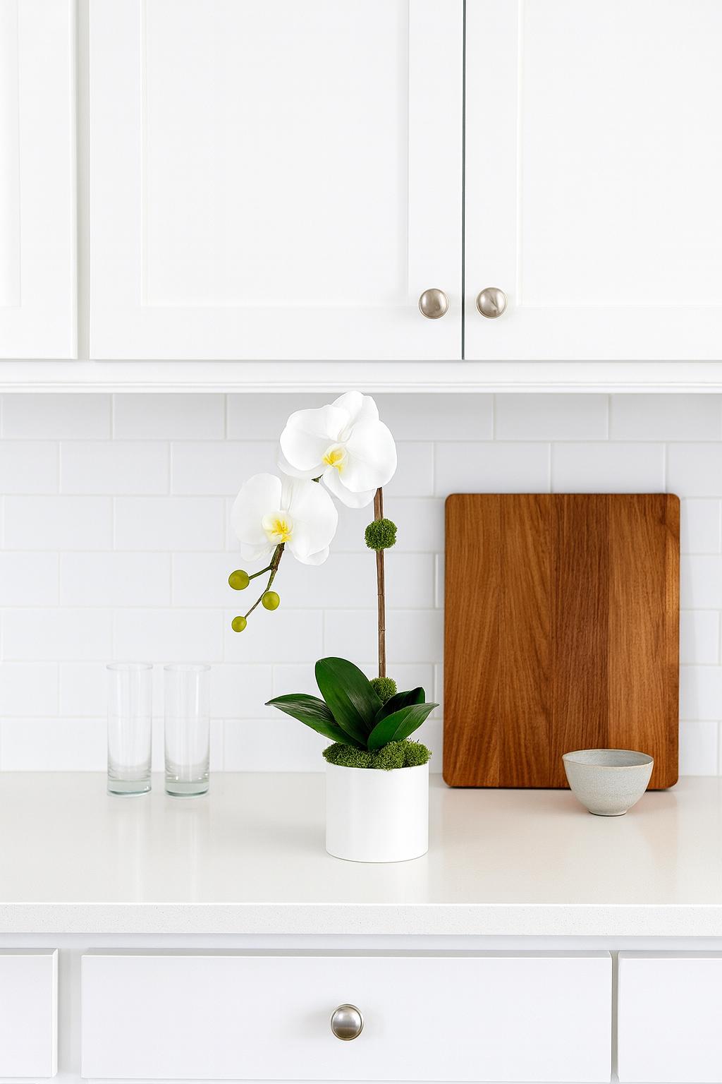 Real Touch White Orchid Arrangement: Faux Floral Centerpiece