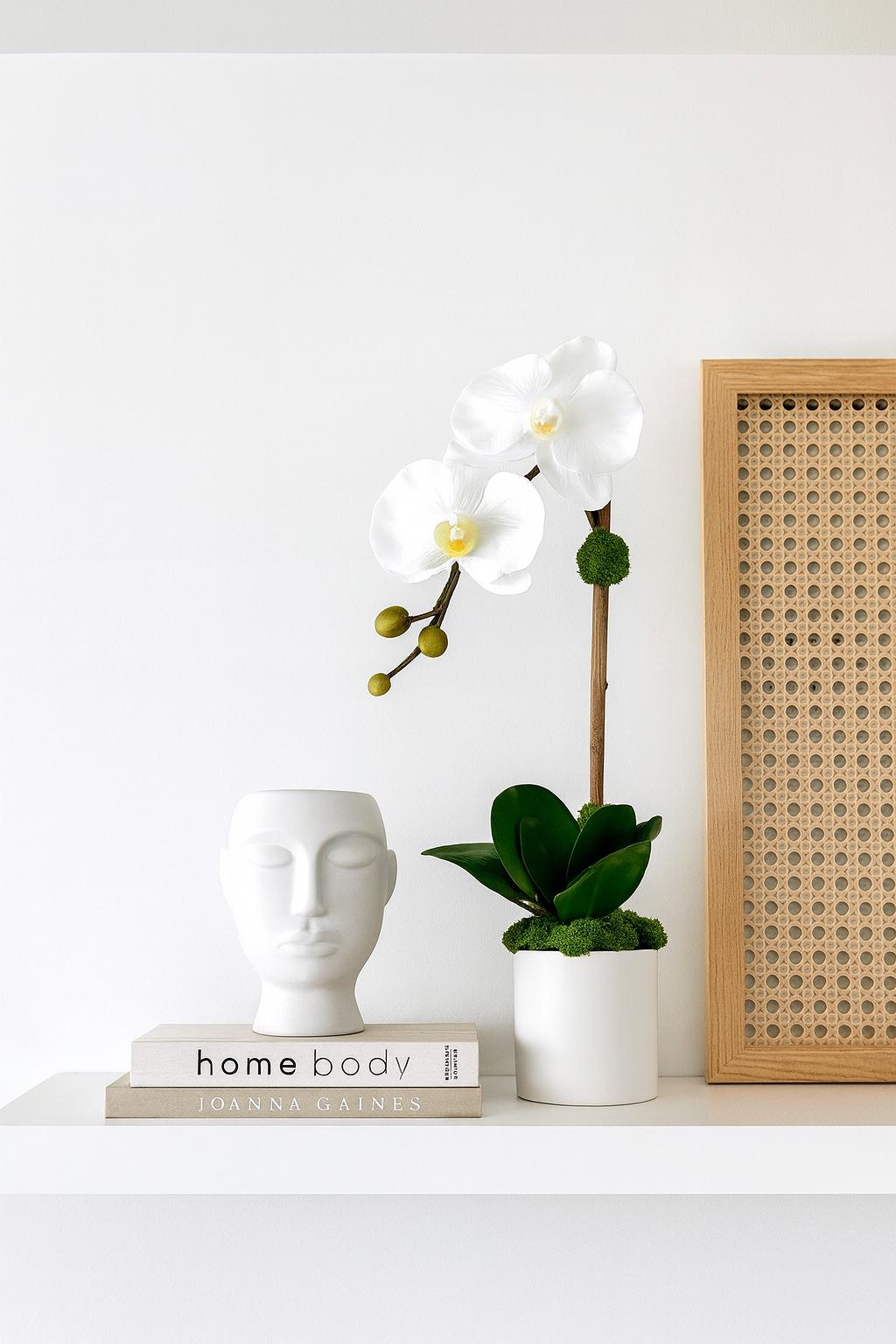 Real Touch White Orchid Arrangement: Faux Floral Centerpiece