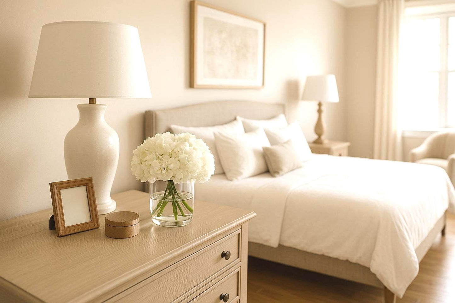 Real Touch White Hydrangea Centerpiece: Faux Floral Arrangement