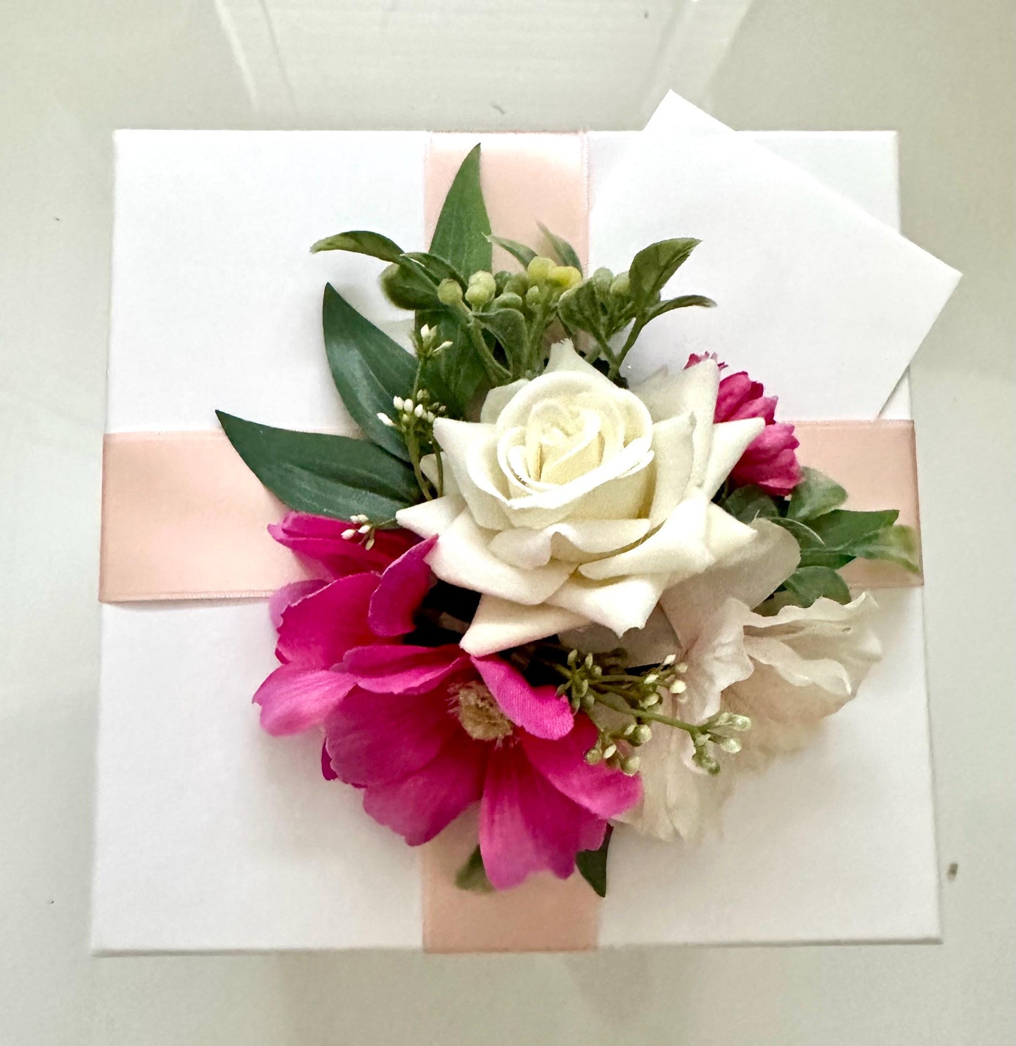 Real Touch Fuchsia Pink Rose Arrangement: Glass Vase, Faux Water (Optional Gift Box)