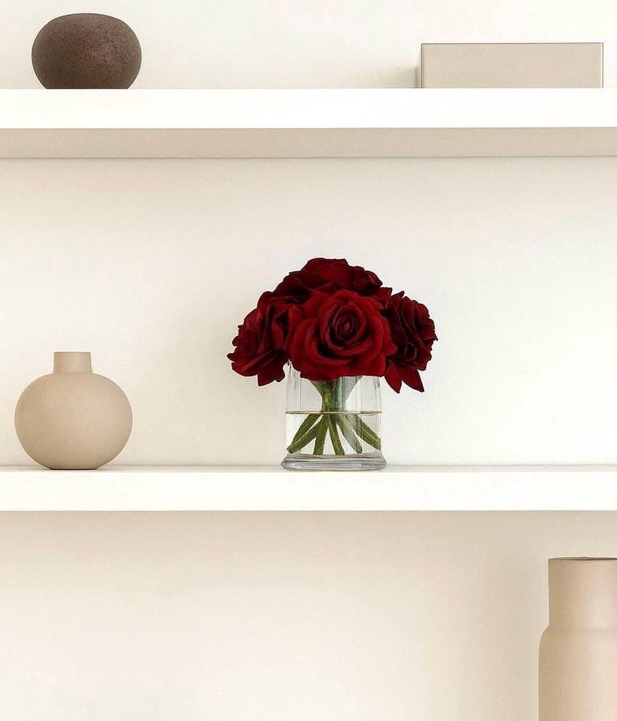 Burgundy Rose Floral Arrangement: Real-Touch Faux Centerpiece, Gift Box