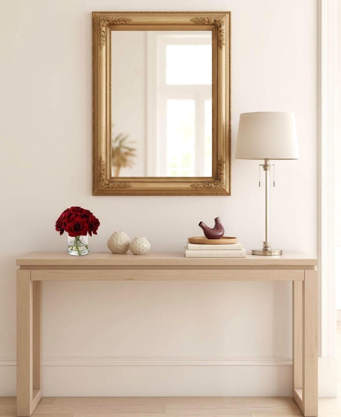 Burgundy Rose Floral Arrangement: Real-Touch Faux Centerpiece, Gift Box