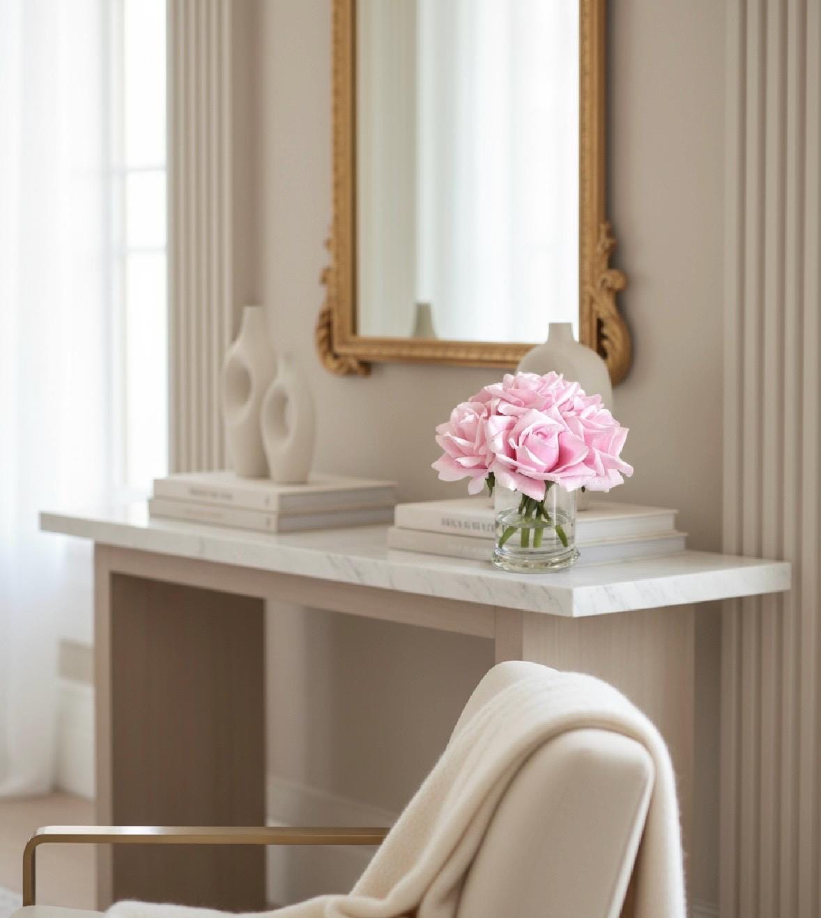 Real Touch Blush Rose Arrangement: Faux Floral Centerpiece