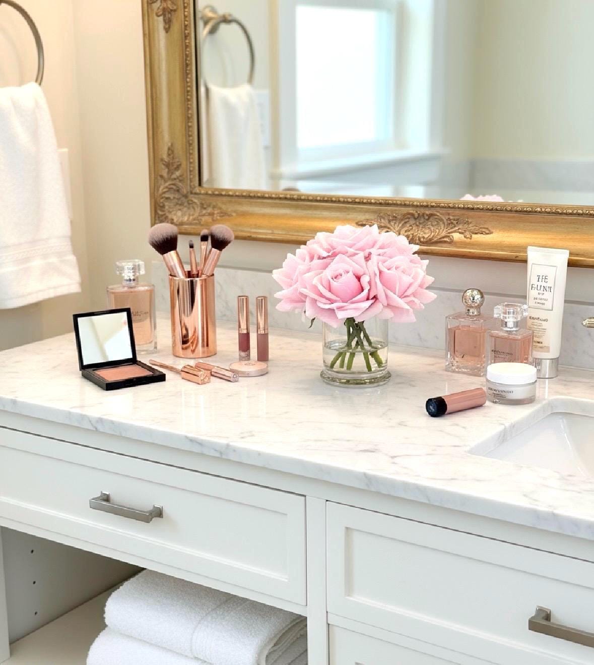 Real Touch Blush Rose Arrangement: Faux Floral Centerpiece