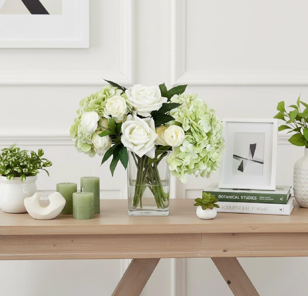 Real Touch Hydrangea Centerpiece: Faux Rose & Ranunculus Arrangement