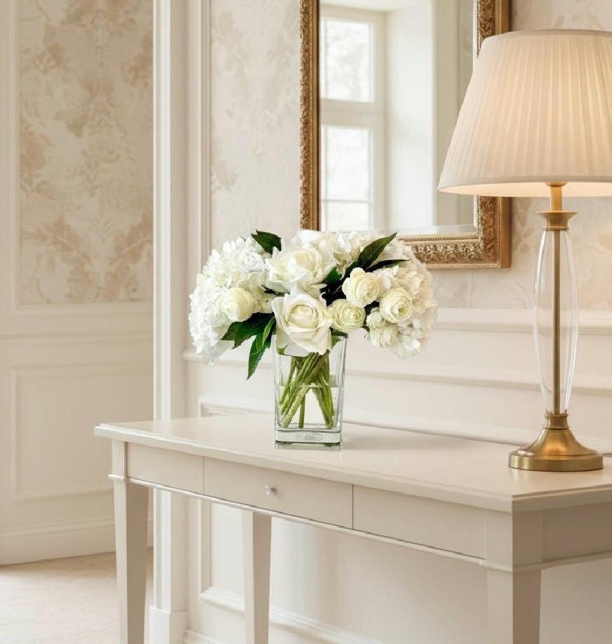 Real Touch Hydrangea Centerpiece: Faux Rose & Ranunculus Arrangement