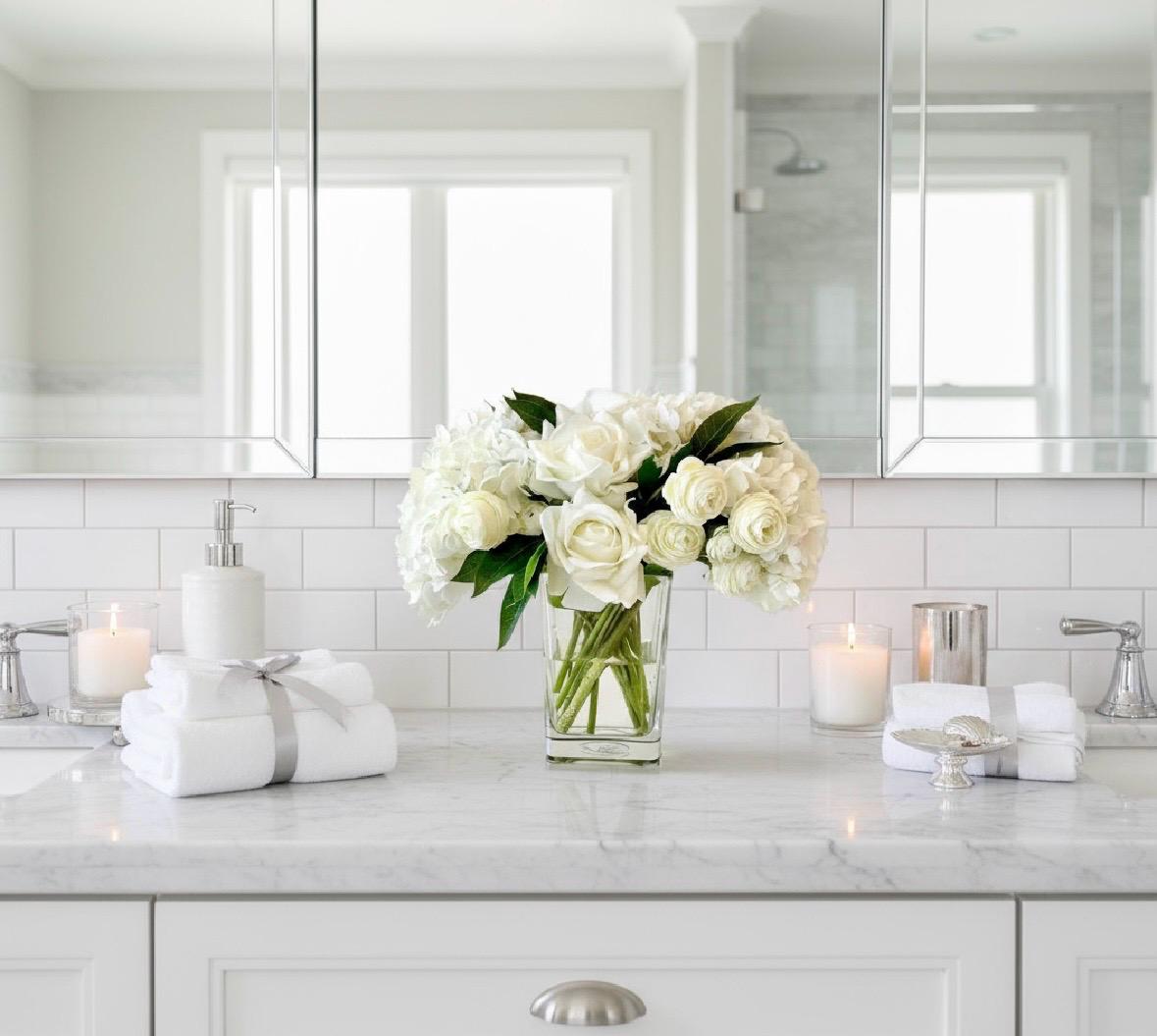 Real Touch Ivory Hydrangea Centerpiece: Rose & Ranunculus Faux Floral Arrangement