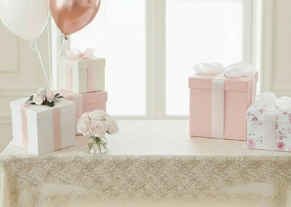 Blush Rose Arrangement, Faux Floral Centerpiece, Gift Box with Topper