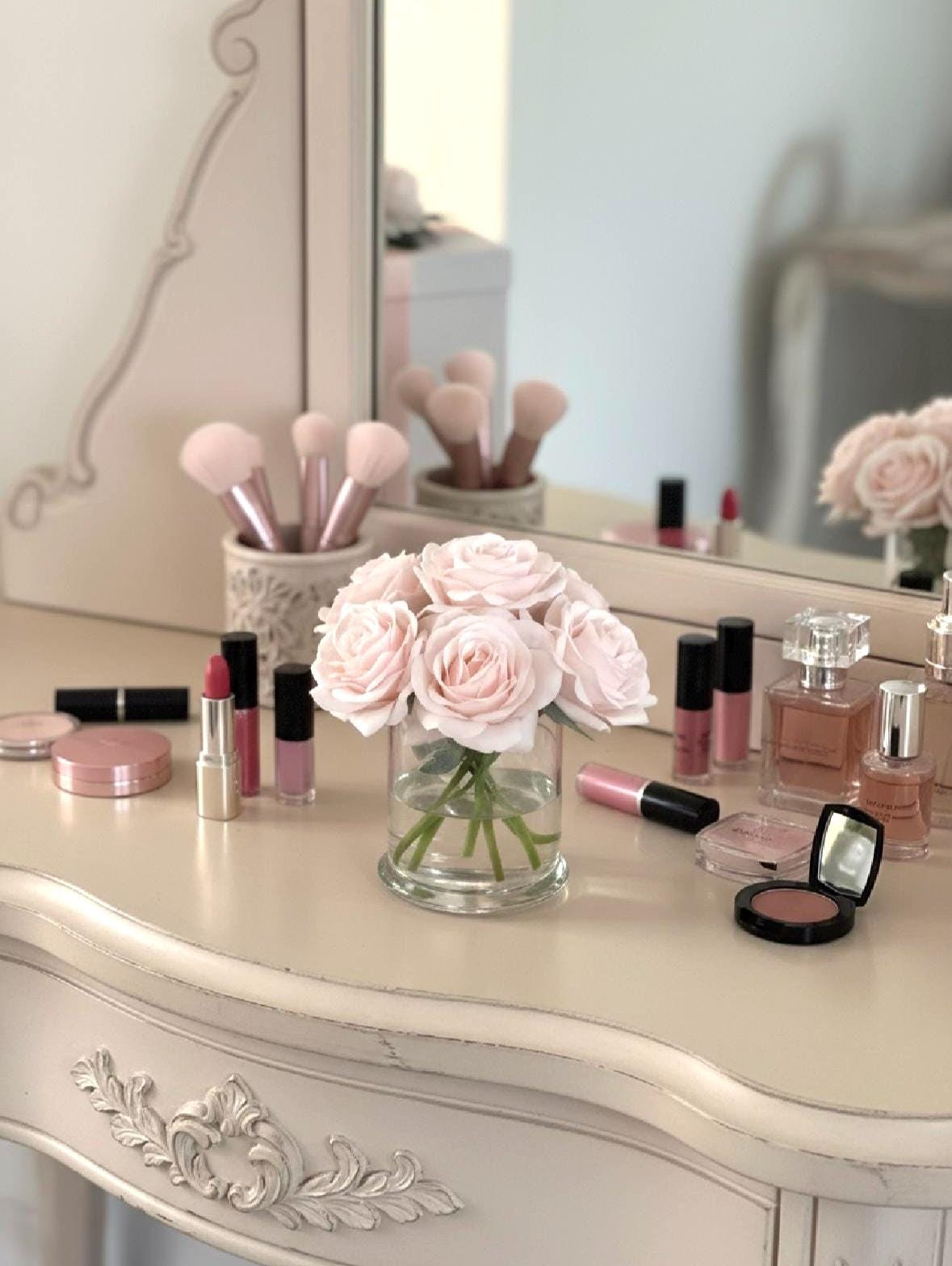 Blush Rose Arrangement, Faux Floral Centerpiece, Gift Box with Topper