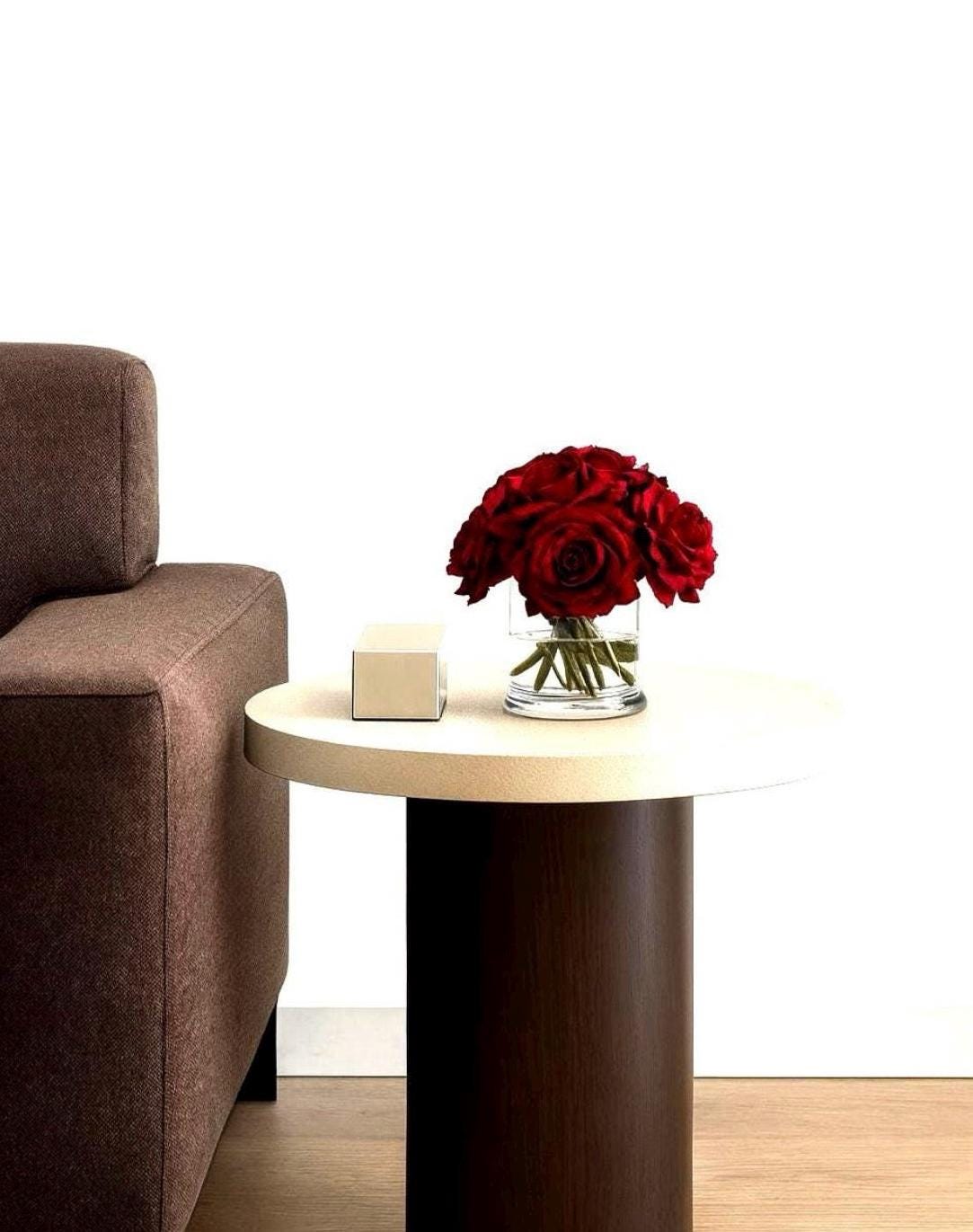 Burgundy Rose Floral Arrangement: Real-Touch Faux Centerpiece, Gift Box