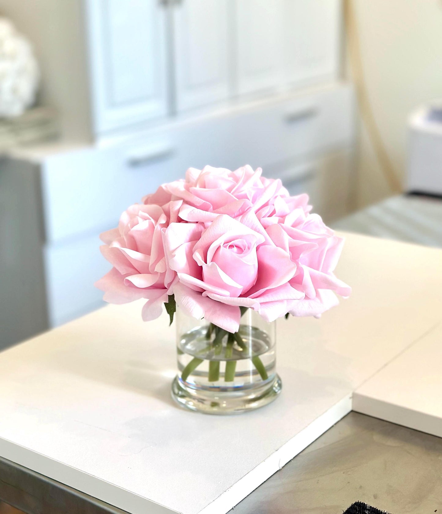 Real Touch Blush Rose Arrangement: Faux Floral Centerpiece
