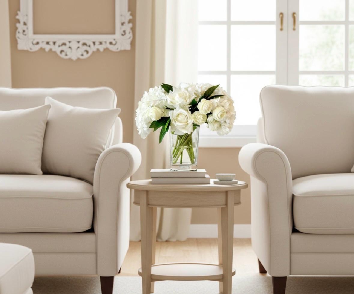 Real Touch Ivory Hydrangea Centerpiece: Rose & Ranunculus Faux Floral Arrangement