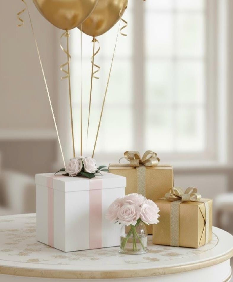 Blush Rose Arrangement, Faux Floral Centerpiece, Gift Box with Topper