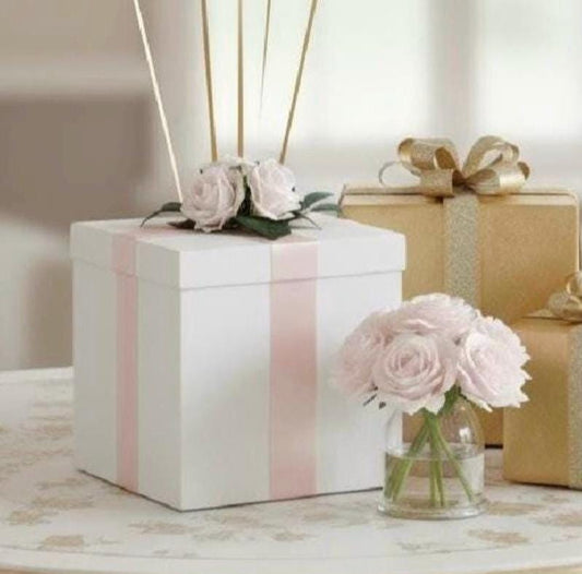 Blush Rose Arrangement, Faux Floral Centerpiece, Gift Box with Topper
