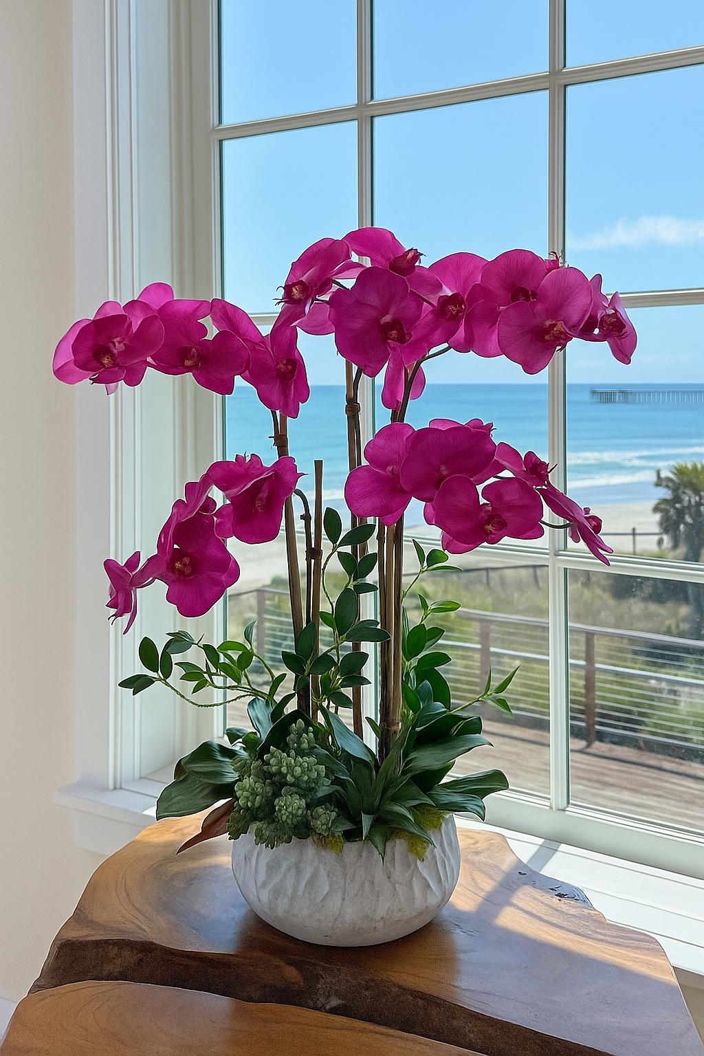 Purple Real Touch Orchid Arrangement: Faux Floral Centerpiece