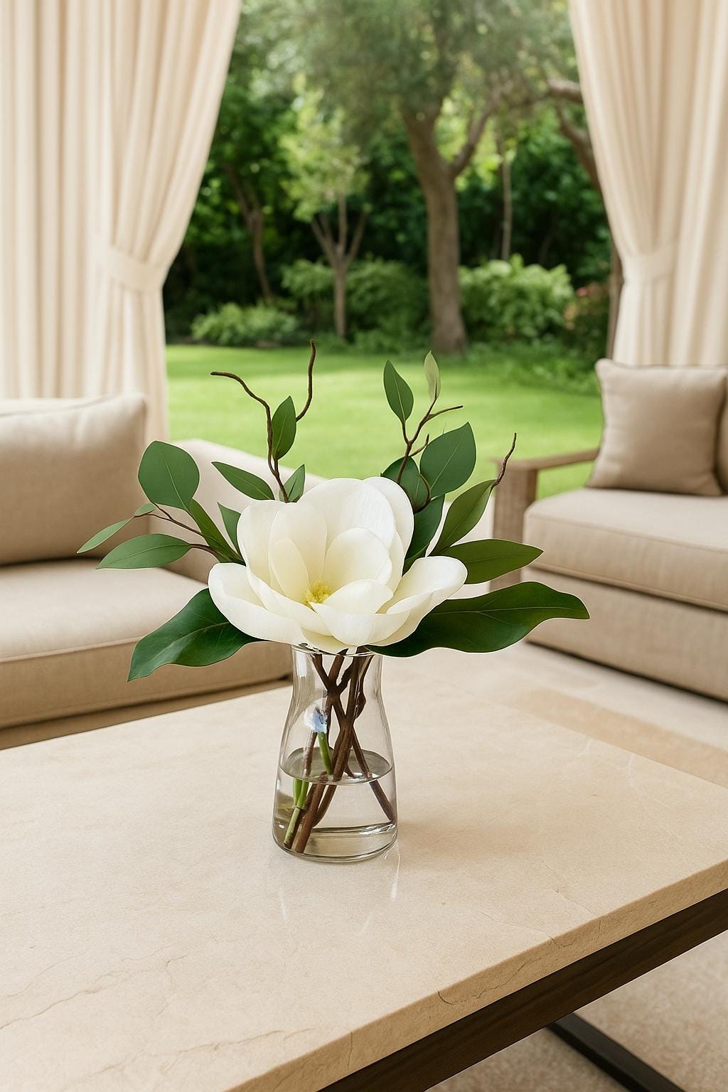 Real Touch White Magnolia Floral Arrangement