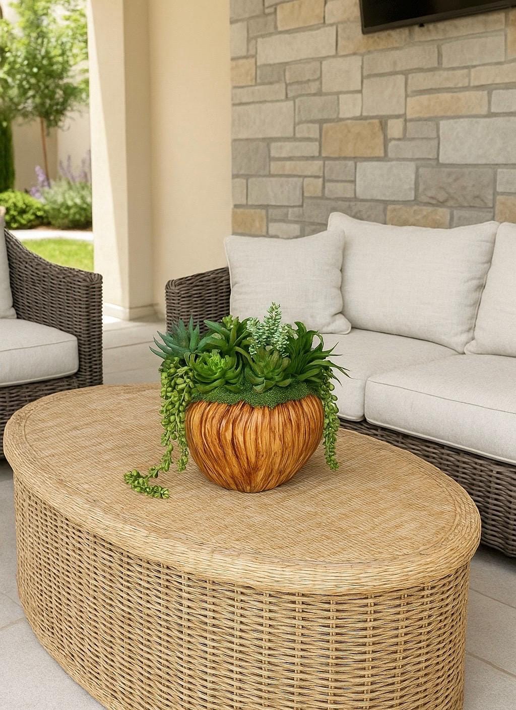 Faux Succulent Arrangement in Wood Planter