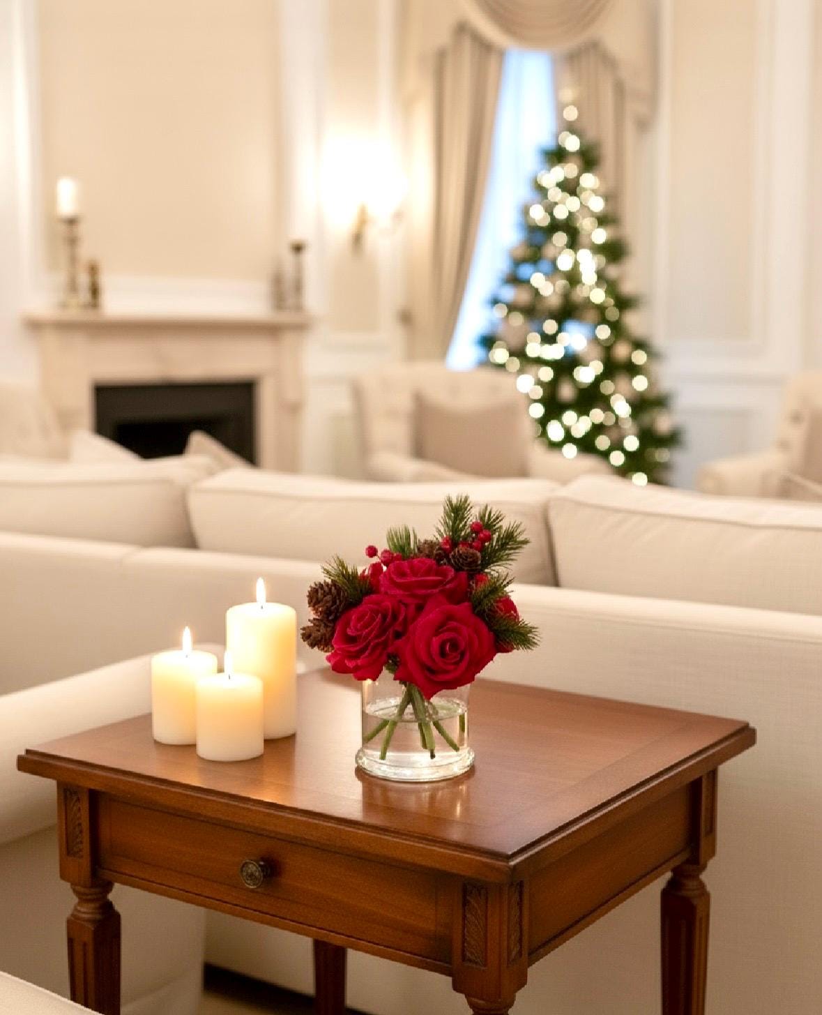 Real Touch Christmas Red Rose Gift Box: Artificial Red Floral Arrangement