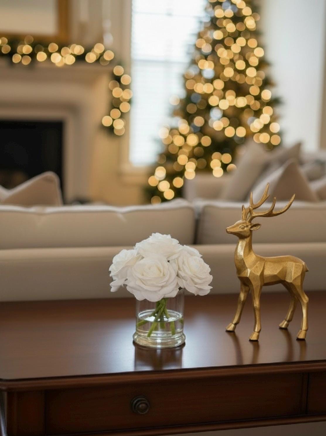 Ivory Rose Arrangement: Faux Floral Centerpiece, Luxury Gift Box