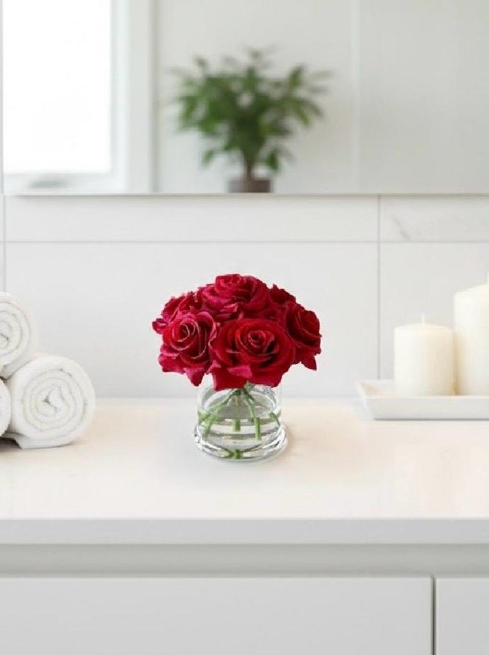 Real Touch Red Rose Arrangement: 6" Floral Gift Box