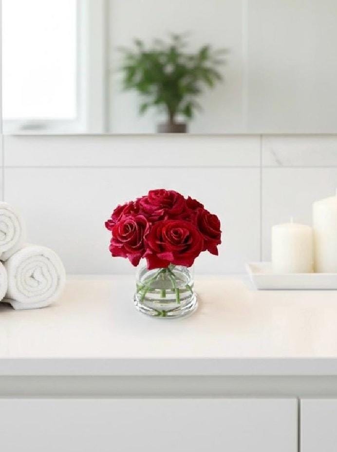 Real Touch Red Rose Arrangement: 6" Floral Gift Box