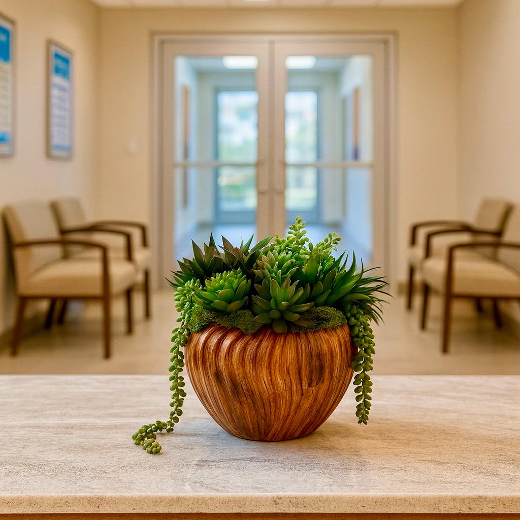 Faux Succulent Arrangement in Wood Planter