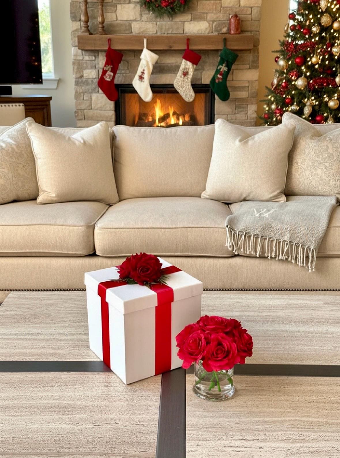 Real Touch Red Rose Centerpiece: Artificial Floral Arrangement