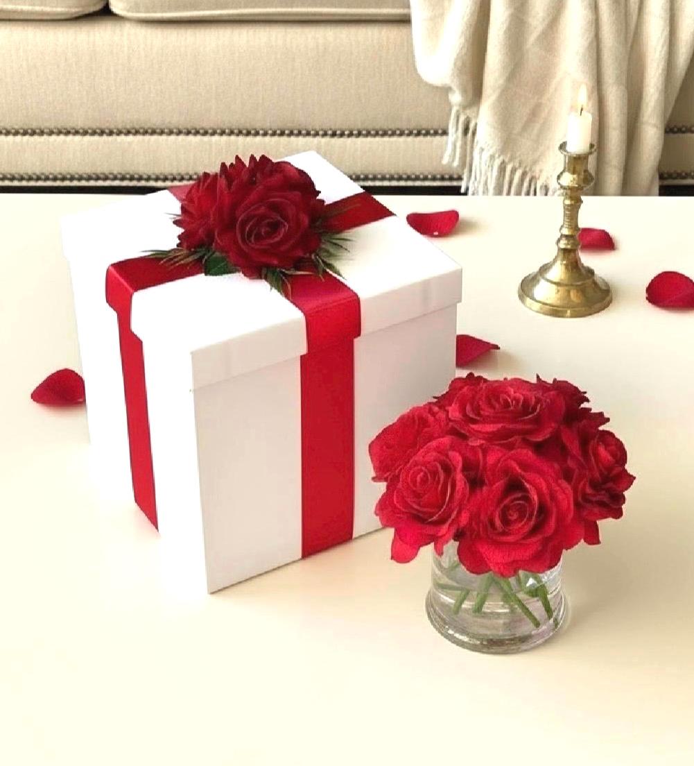 Real Touch Red Rose Arrangement: 6" Floral Gift Box