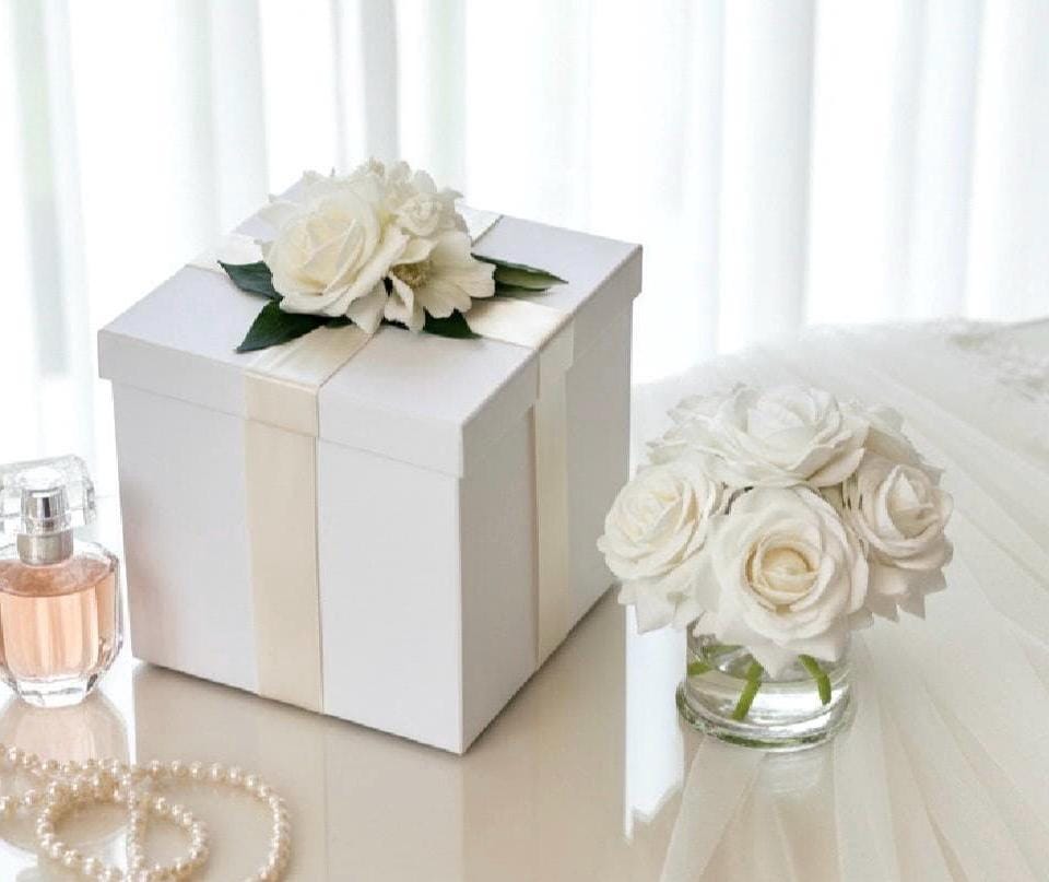 Ivory Rose Arrangement: Faux Floral Centerpiece, Luxury Gift Box