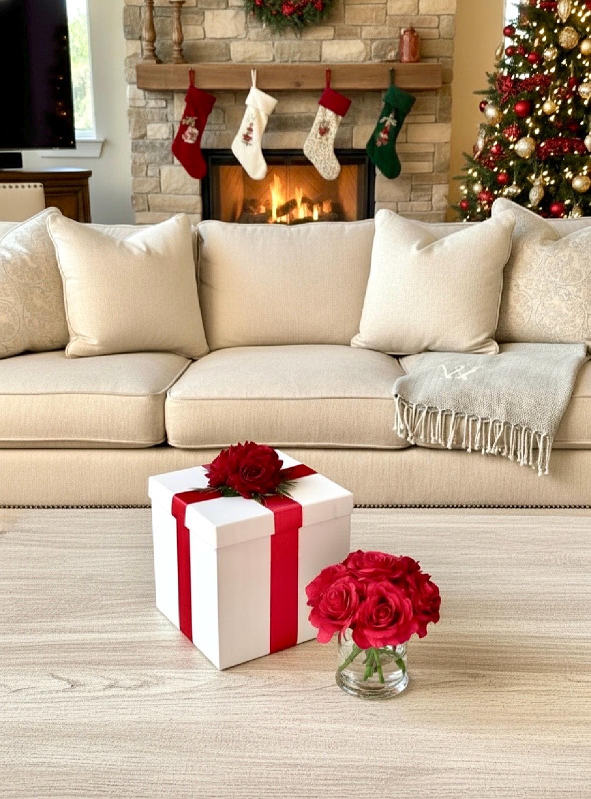 Real Touch Red Rose Arrangement: 6" Floral Gift Box