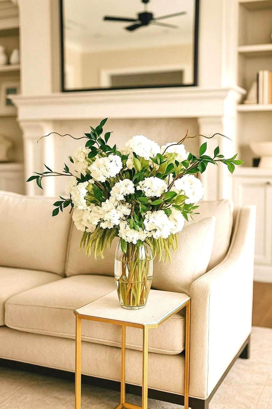 Luxury Real Touch White Hydrangea Centerpiece: Elegant Floral Arrangement