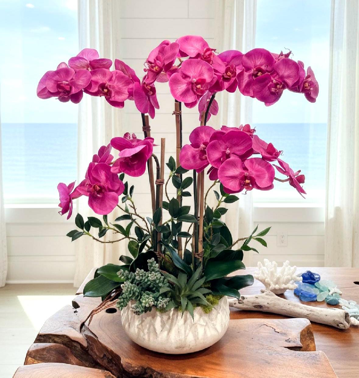 Purple Real Touch Orchid Arrangement: Faux Floral Centerpiece