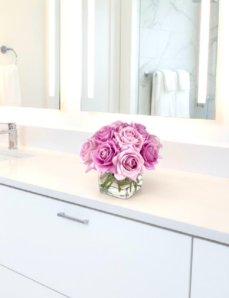 Real Touch Rose Arrangement: Artificial Floral Centerpiece In Square Vase