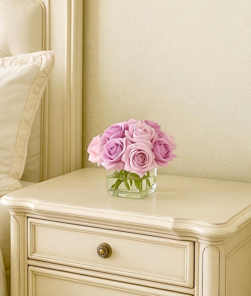 Real Touch Rose Arrangement: Artificial Floral Centerpiece In Square Vase