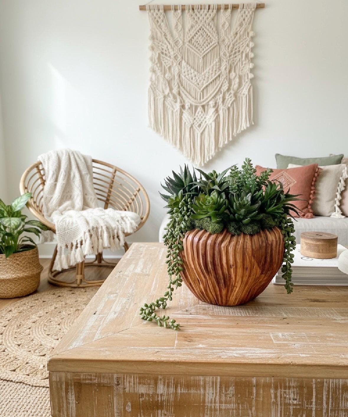 Faux Succulent Arrangement in Wood Planter