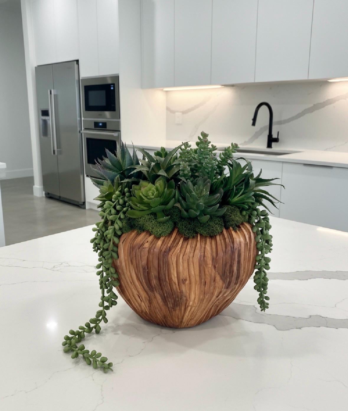 Faux Succulent Arrangement in Wood Planter