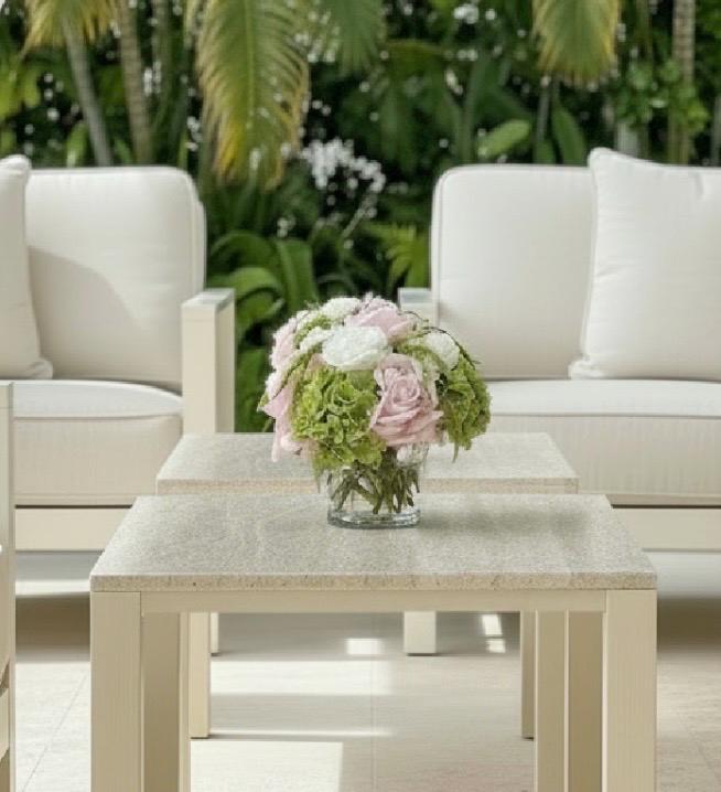 Real Touch Pink, Green, and White Palm Beach Inspired Floral Arrangement: Pink Green Centerpiece