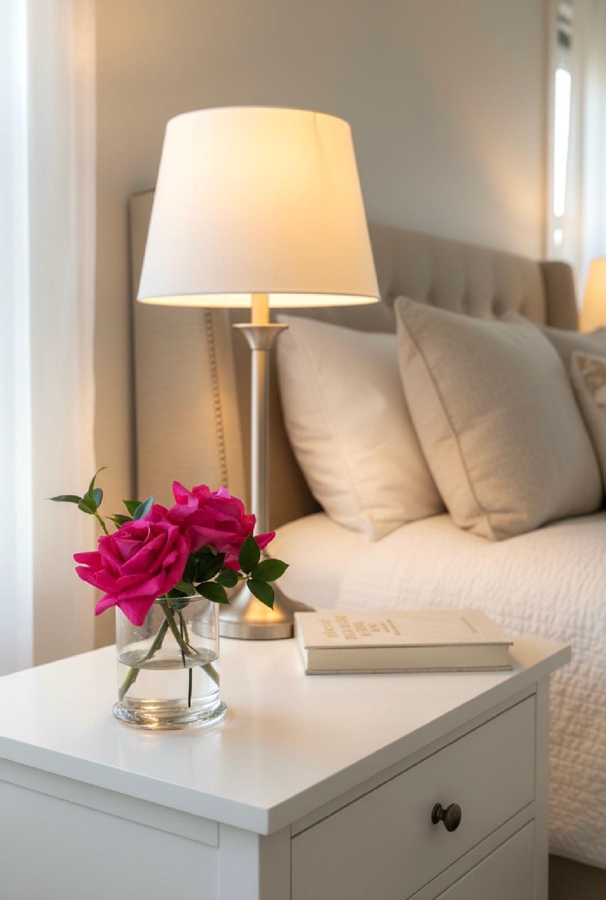 Real Touch Rose Arrangement: Glass Vase, Faux Water (Optional Gift Box)