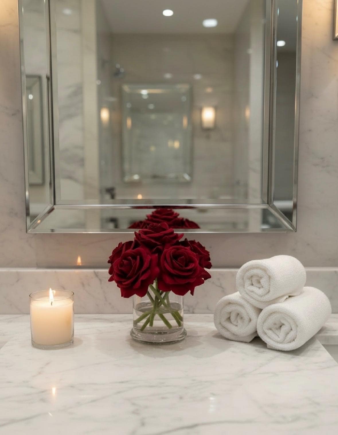 Burgundy Rose Floral Arrangement: Real-Touch Faux Centerpiece, Gift Box