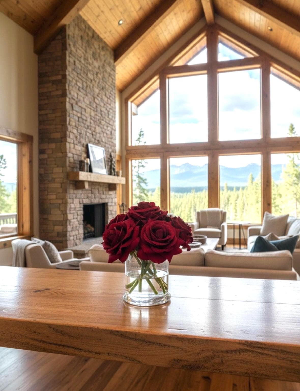 Burgundy Rose Floral Arrangement: Real-Touch Faux Centerpiece, Gift Box