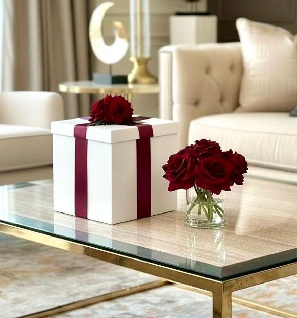 Burgundy Rose Floral Arrangement: Real-Touch Faux Centerpiece, Gift Box