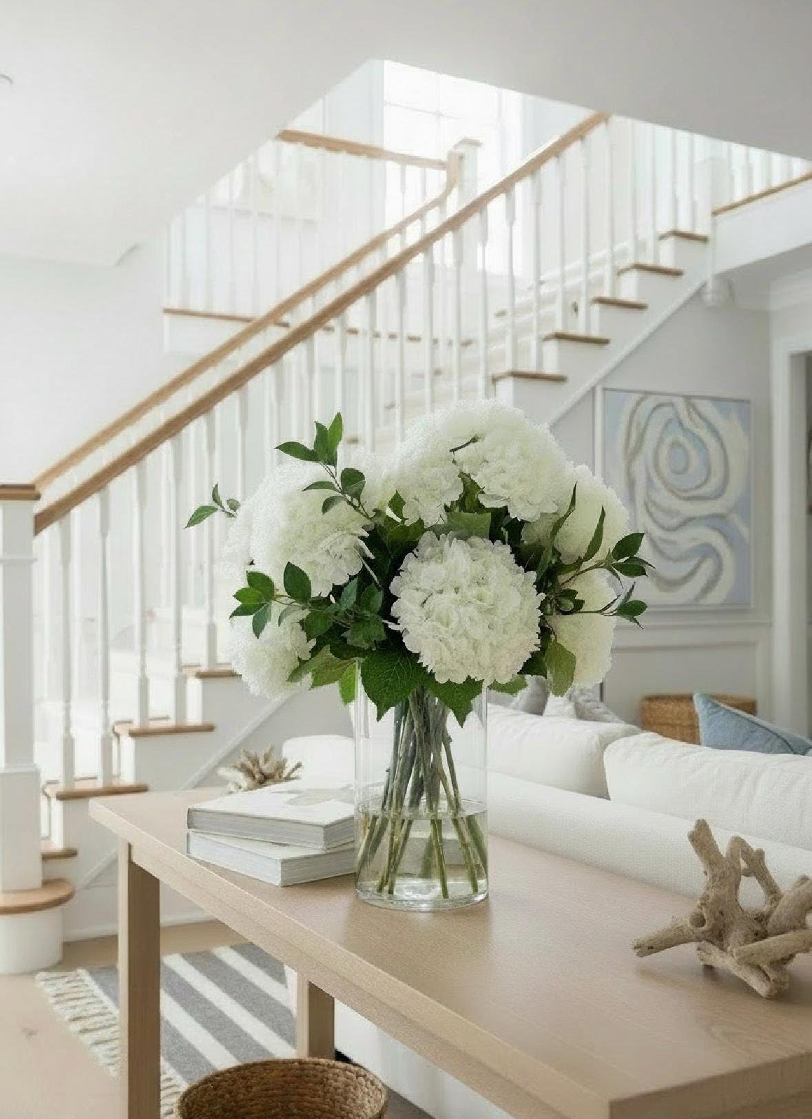 Luxury Real Touch White Hydrangea Centerpiece: Elegant Floral Arrangement