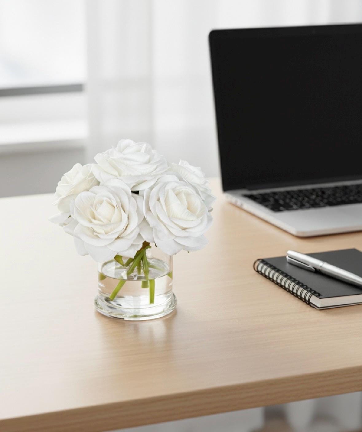 Ivory Rose Arrangement: Faux Floral Centerpiece, Luxury Gift Box