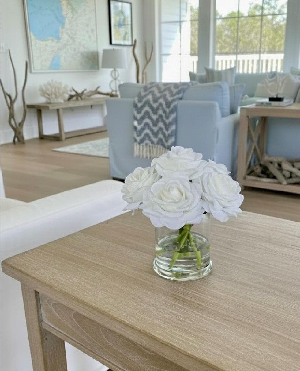 Ivory Rose Arrangement: Faux Floral Centerpiece, Luxury Gift Box