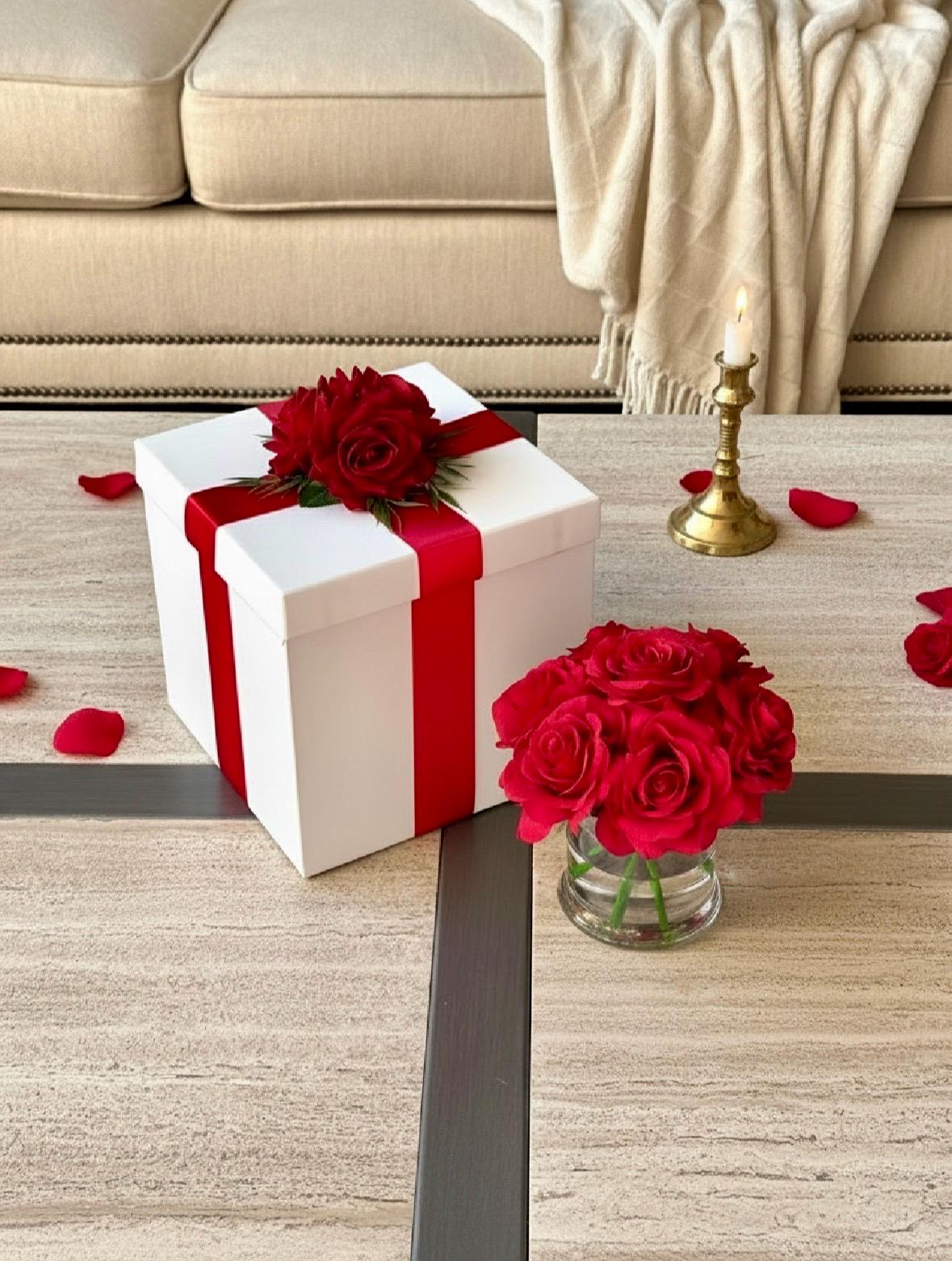 Real Touch Red Rose Arrangement: 6" Floral Gift Box