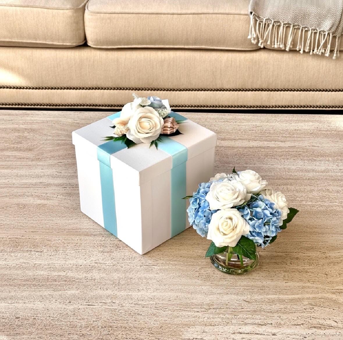 Real Touch Hydrangea & Rose Arrangement: Floral Centerpiece in Glass Vase