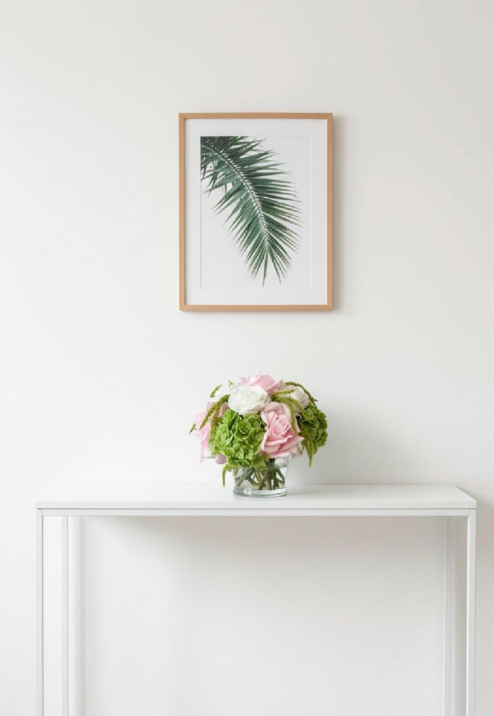 Real Touch Pink, Green, and White Palm Beach Inspired Floral Arrangement: Pink Green Centerpiece