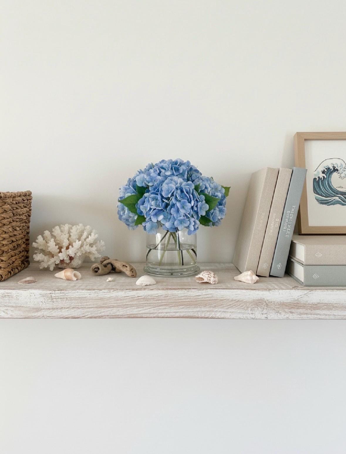 Real Touch Light Blue Hydrangea Arrangement: Faux Floral Centerpiece