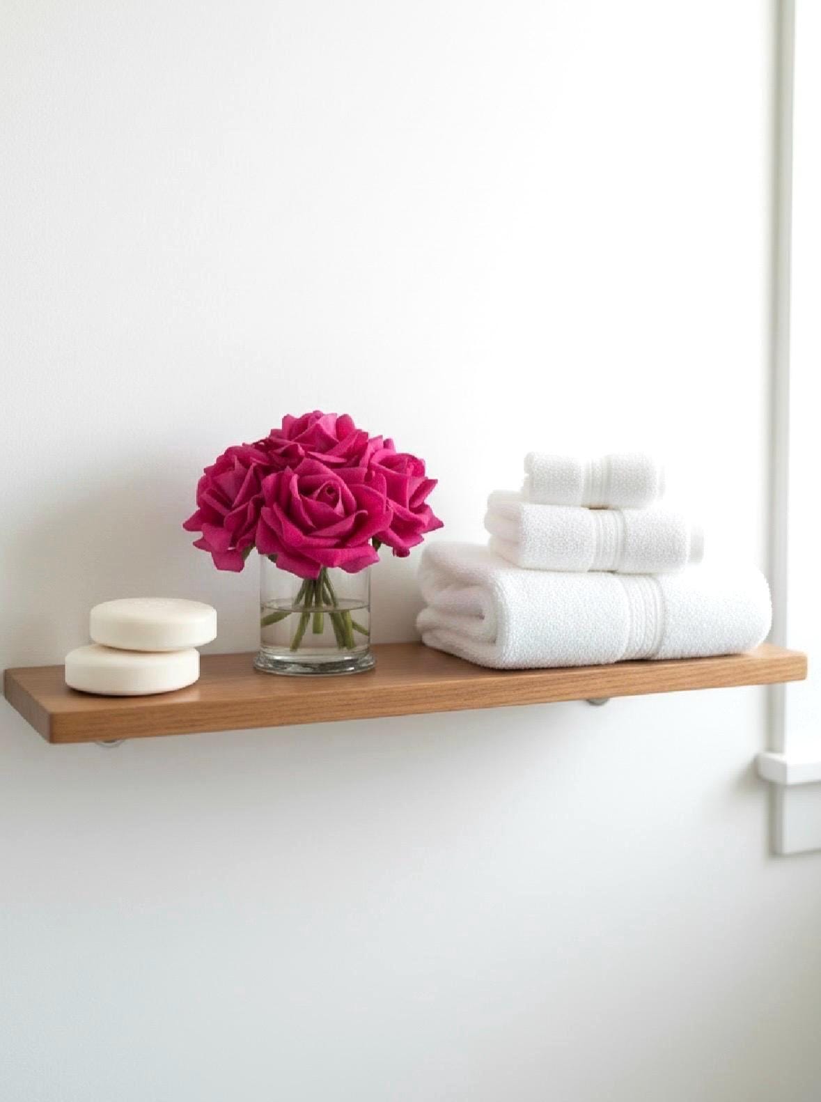 Real Touch Fuchsia Pink Rose Arrangement: Glass Vase, Faux Water (Optional Gift Box)