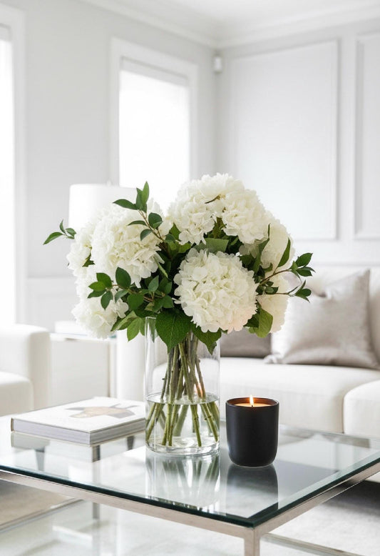 Luxury Real Touch White Hydrangea Centerpiece: Elegant Floral Arrangement
